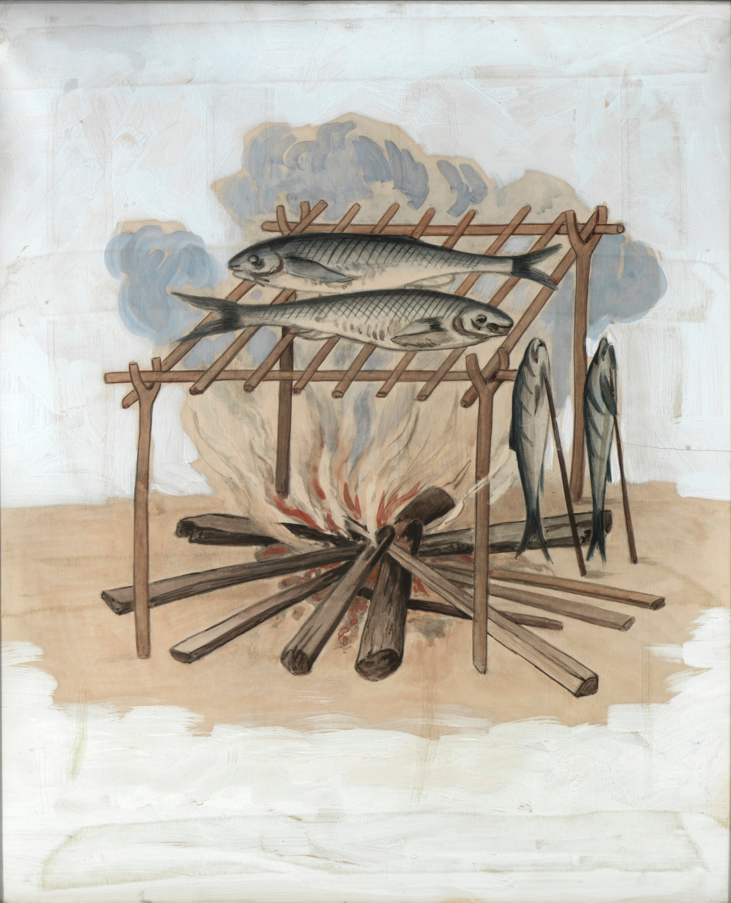 The Broyling of Their Fish over the Flame of Fier