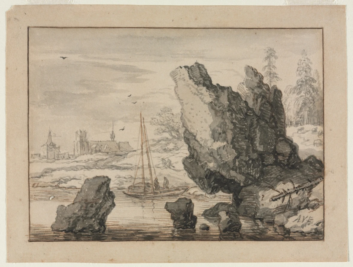 A Rocky Cove with Fishing Boats