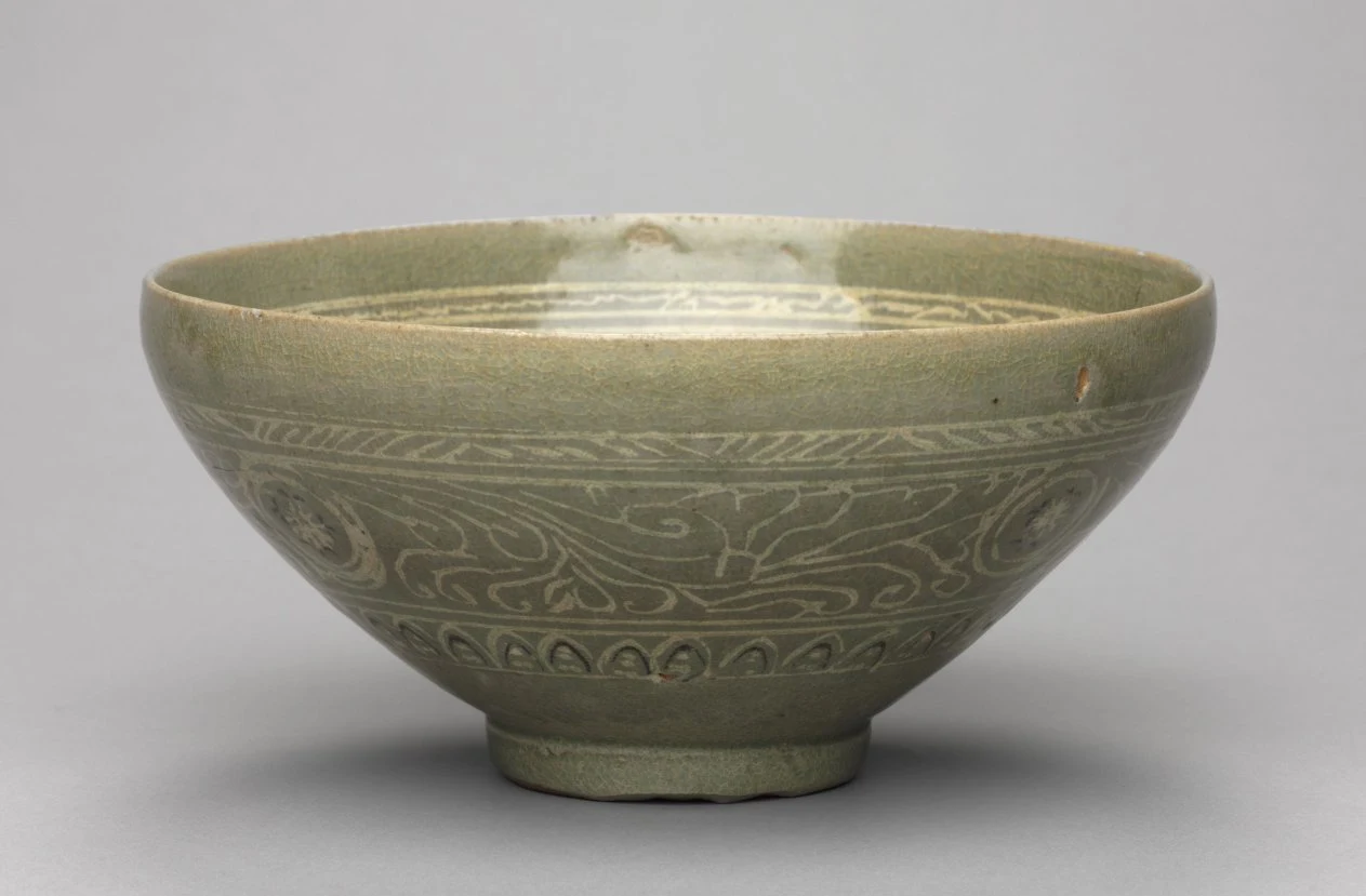 Bowl with Inlaid Waterfowl, Willow, and Reed Design