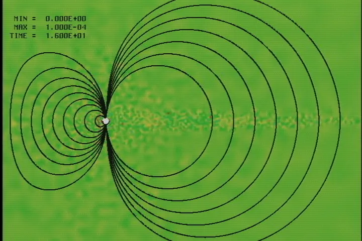 2-D Unstructured Mesh Particle-MHD Solar Wind Flow Over the Earth:Density and Magnetic Field
